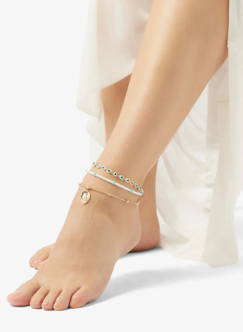 Ginger Gold Detail Evil Eye Anklet